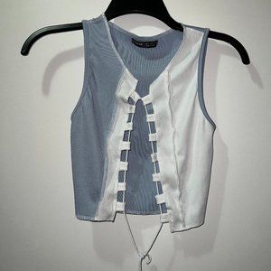 Shein Blue and White Interlace Up Tank Crop Top Size Sm